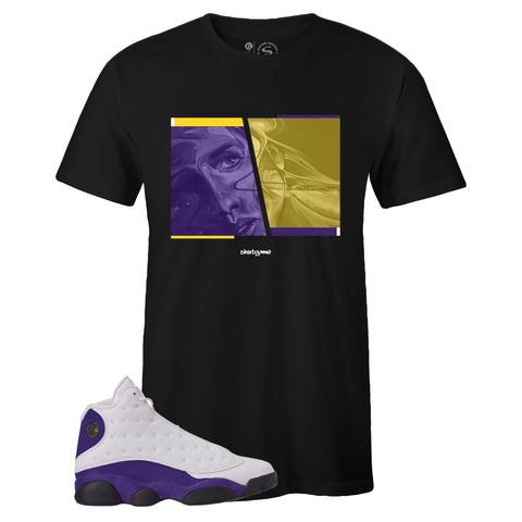 Black Crew Neck PASSION T-shirt To Match Air Jordan Retro 13 Lakers