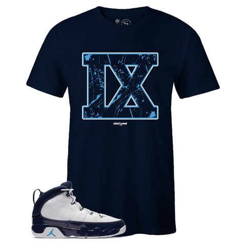 Navy Crew Neck IX T-shirt To Match Air Jordan Retro 9 UNC Pearl Blue