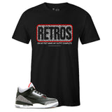 Black Crew Neck RETROS T-shirt To Match Air Jordan Retro 3 Black Cement