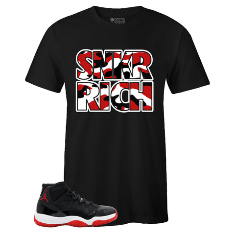 Black Crew Neck SNKR RICH Red Camo T-shirt to Match Bred 11