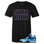 Black Crew Neck SNKR RICH T-shirt To Match Air Jordan Retro 4 Travis Scott Oilers