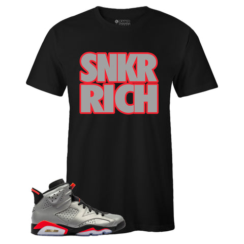 Black Crew Neck SNKR RICH T-shirt To Match Air Jordan Retro 6 3M Reflective Infrared