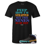 Black Crew Neck STRAPPED T-shirt To Match Air Jordan Retro 9 Dream It Do It Flight Nostalgia