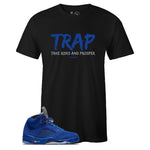 Black Crew Neck TRAP Sneaker T-shirt To Match Air Jordan Retro 5 Blue Suede