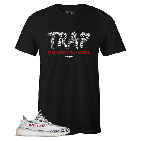 Black Crew Neck TRAP T-shirt to Match Yeezy Boost 350 v2 Zebra