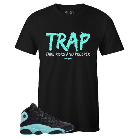 Black Crew Neck TRAP T-shirt To Match Air Jordan Retro 13 Island Green