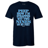 Navy Crew Neck STRAPPED T-shirt To Match Air Jordan Retro 9 UNC Pearl Blue