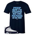 Navy Crew Neck STRAPPED T-shirt To Match Air Jordan Retro 9 UNC Pearl Blue