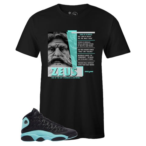 Black Crew Neck ZEUS T-shirt To Match Air Jordan Retro 13 Island Green