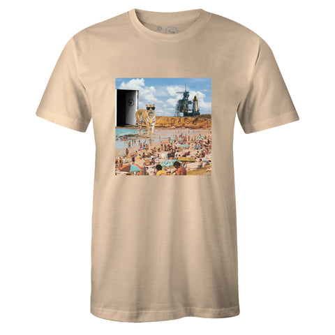 Cream Crew Neck TIGER BEACH Graphic Novelty T-shirt