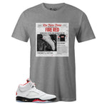 Grey Crew Neck RETRO NEWS T-shirt to Match Air Jordan Retro 5 Fire Red