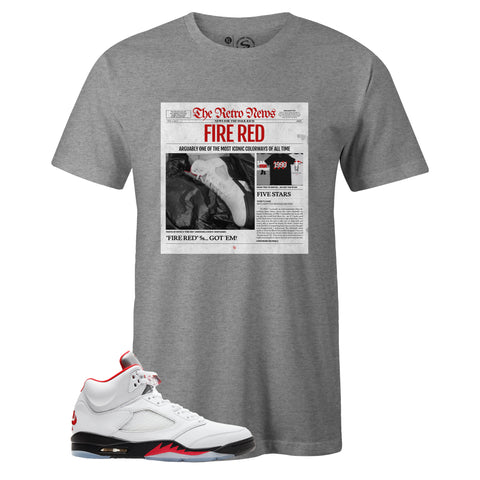 Grey Crew Neck RETRO NEWS T-shirt to Match Air Jordan Retro 5 Fire Red