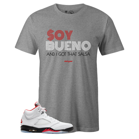 Grey Crew Neck SOY BUENO T-shirt to Match Air Jordan Retro 5 Fire Red