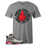 Grey Crew Neck ROCKIN KICKS T-shirt To Match Air Jordan Retro 6 3M Reflective Infrared