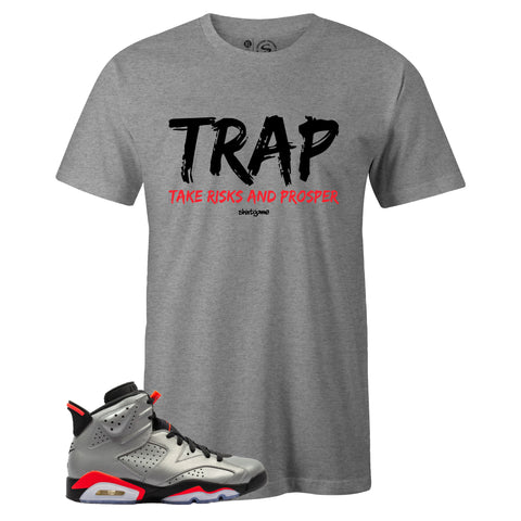 Grey Crew Neck TRAP T-shirt To Match Air Jordan Retro 6 3M Reflective Infrared