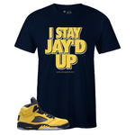 Navy Crew Neck JAY'D UP Sneaker T-shirt To Match Air Jordan Retro 5 Michigan