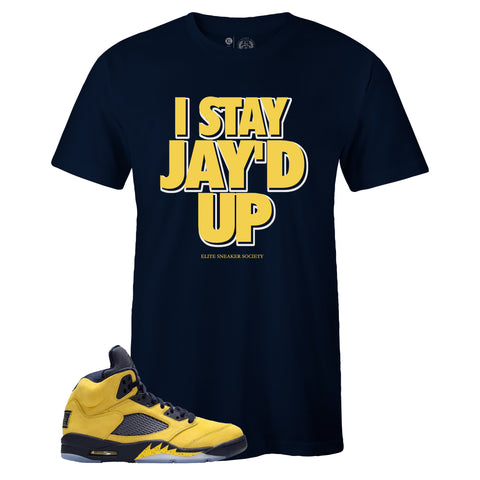 Navy Crew Neck JAY'D UP Sneaker T-shirt To Match Air Jordan Retro 5 Michigan