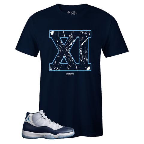 Men's Navy Crew Neck XI T-shirt to Match Air Jordan Retro 11 UNC