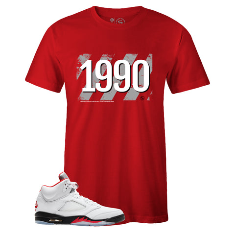 Red Crew Neck 1990 T-shirt to Match Air Jordan Retro 5 Fire Red