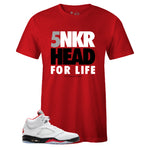 Red Crew Neck SNKR HEAD FOR LIFE T-shirt to Match Air Jordan Retro 5 Fire Red