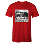 Red Crew Neck CREATIVITY IS FREEDOM T-shirt To Match Air Jordan Retro 3 Red Cement