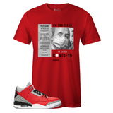 Red Crew Neck COVID-19 T-shirt To Match Air Jordan Retro 3 Red Cement