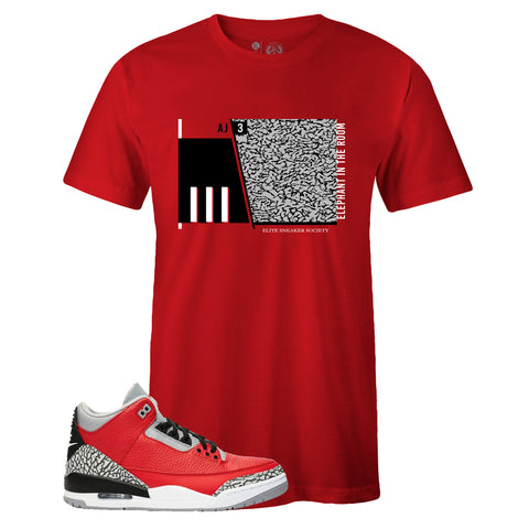 Red Crew Neck ELEPHANT IN THE ROOM T-shirt To Match Air Jordan Retro 3 Red Cement