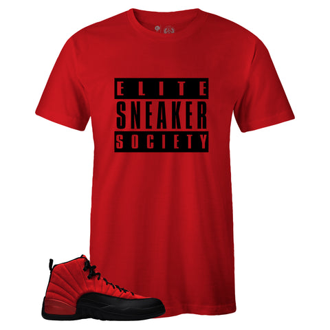Red Crew Neck Elite Sneaker Society T-shirt to Match Air Jordan Retro 12 Reverse Flu Game