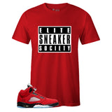 Red Crew Neck ELITE SNEAKER SOCIETY T-shirt to Match Air Jordan Retro 5 Raging Bull