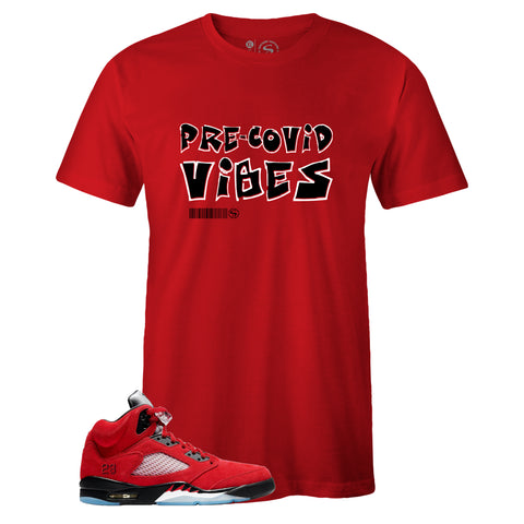 Red Crew Neck PRE-COVID VIBES T-shirt to Match Air Jordan Retro 5 Raging Bull