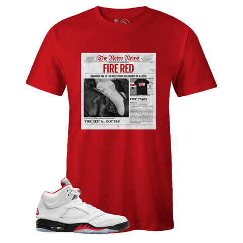 Red Crew Neck RETRO NEWS T-shirt to Match Air Jordan Retro 5 Fire Red