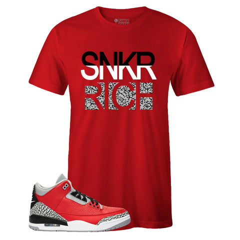 Red Crew Neck SNKR RICH T-shirt To Match Air Jordan Retro 3 Red Cement