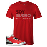 Red Crew Neck SOY BUENO T-shirt To Match Air Jordan Retro 3 Red Cement
