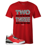 Red Crew Neck TWO THREE T-shirt To Match Air Jordan Retro 3 Red Cement