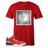 Red Crew Neck WASH YOUR HANDS T-shirt To Match Air Jordan Retro 3 Red Cement