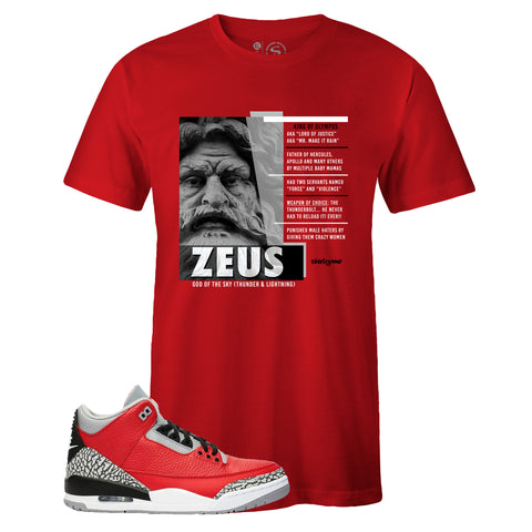 Red Crew Neck ZEUS T-shirt To Match Air Jordan Retro 3 Red Cement