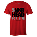 Red Crew Neck SNKRHEAD FOR LIFE T-shirt to Match Air Jordan Retro 5 Red Suede