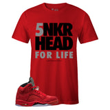 Red Crew Neck SNKRHEAD FOR LIFE T-shirt to Match Air Jordan Retro 5 Red Suede