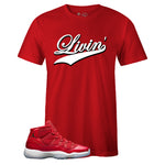 Men's Red Crew Neck LIVIN' T-shirt to Match Air Jordan Retro 11 Win Like 96