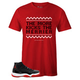 Men's Red Crew Neck MORE KICKS THE MERRIER T-shirt to Match Air Jordan Retro 11 Bred