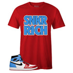 Red Crew Neck SNKR RICH T-shirt To Match Air Jordan Retro 1 OG FEARLESS