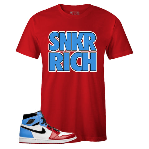Red Crew Neck SNKR RICH T-shirt To Match Air Jordan Retro 1 OG FEARLESS
