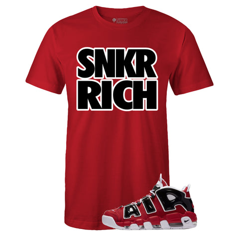 Red Crew Neck SNKR RICH T-shirt to Match Air More Uptempo Chicago Bulls
