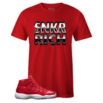 Red Crew Neck SNKR RICH T-shirt to Match Air Jordan Retro 11 Win Like 96