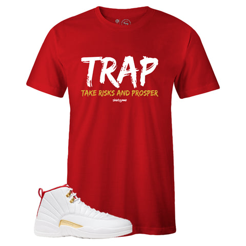 Red Crew Neck TRAP T-shirt To Match Air Jordan Retro 12 Fiba