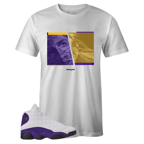 White Crew Neck PASSION T-shirt To Match Air Jordan Retro 13 Lakers