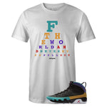 White Crew Neck EYE CHART T-shirt To Match Air Jordan Retro 9 Dream It Do It Flight Nostalgia