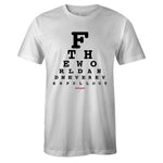 White Crew Neck EYE CHART T-shirt To Match Air Jordan Retro 1 OG Gym Red