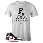 White Crew Neck EYE CHART T-shirt To Match Air Jordan Retro 1 OG Gym Red
