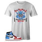 White Crew Neck SAMURAI WARRIOR T-shirt To Match Air Jordan Retro 1 OG FEARLESS